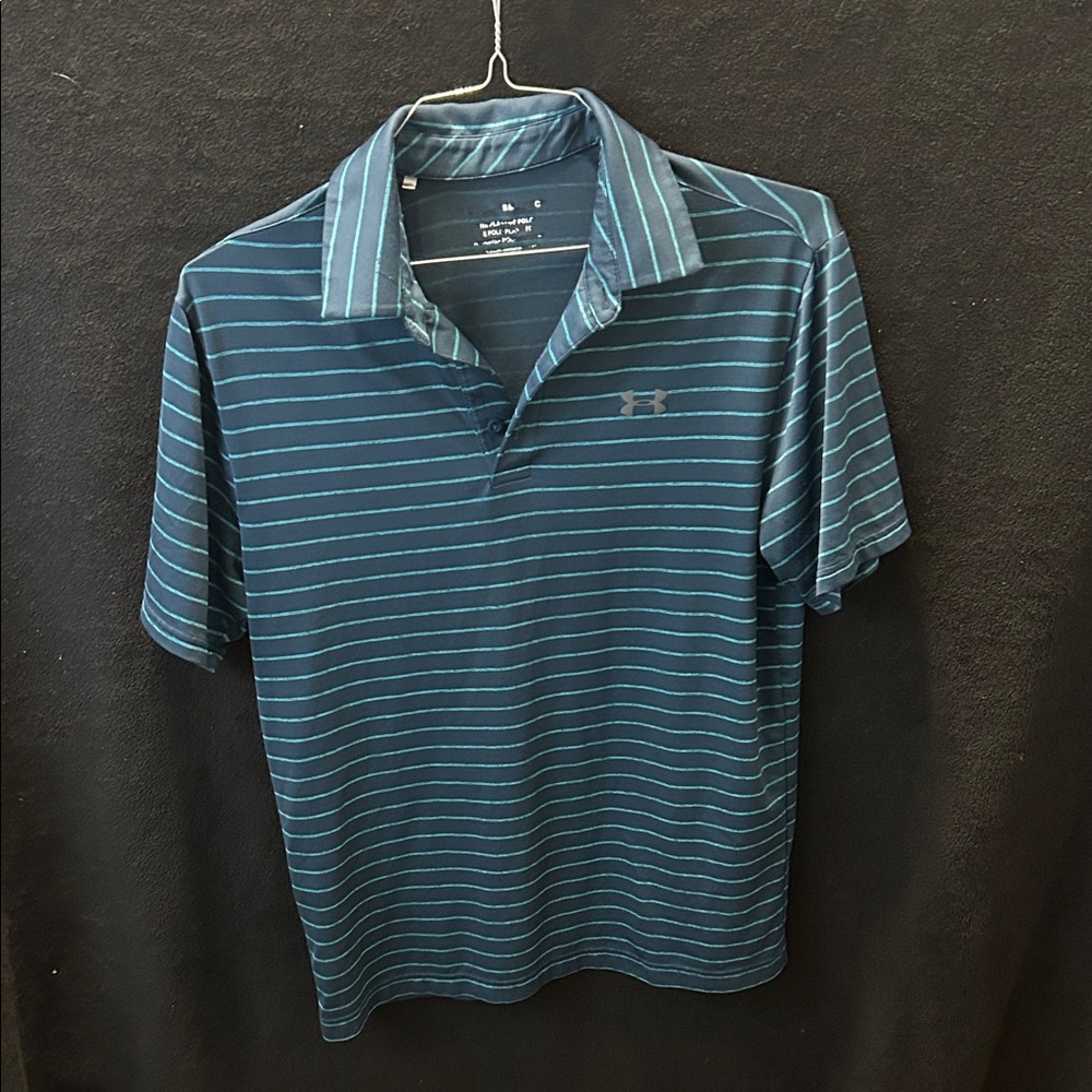 Men's Blue Striped Polo Shirt Golf Polo